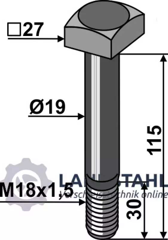 Schraube für Hammerschlegel M18x115 vierkant - 10.9